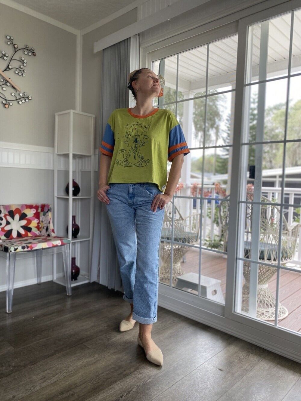 Vintage Faded Glory Green v-neck sweater JUNIORS LARGE